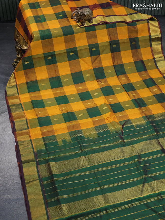 Silk cotton saree multi colour and green with allover paalum pazhamum checks & zari buttas and zari woven border