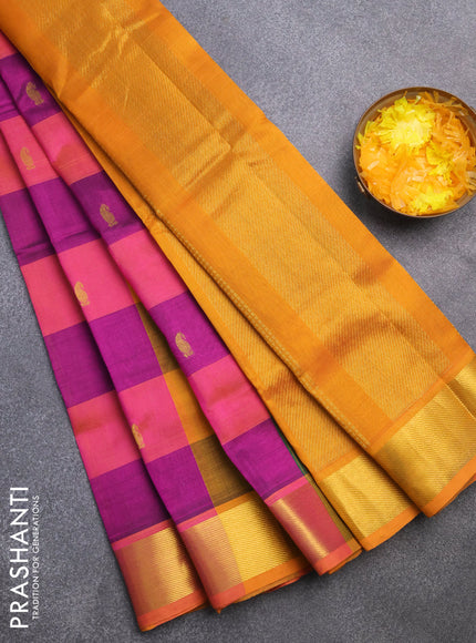 Silk cotton saree multi colour and mustard yellow with allover paalum pazhamum checks & zari buttas and zari woven border