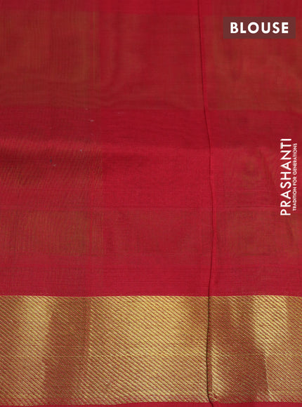 Silk cotton saree light green and red with allover paalum pazhamum checks & zari buttas and zari woven border