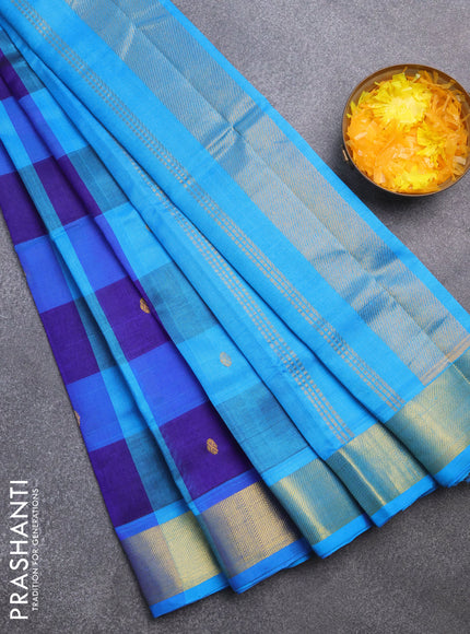 Silk cotton saree blue and cs blue with allover paalum pazhamum checks & zari buttas and zari woven border