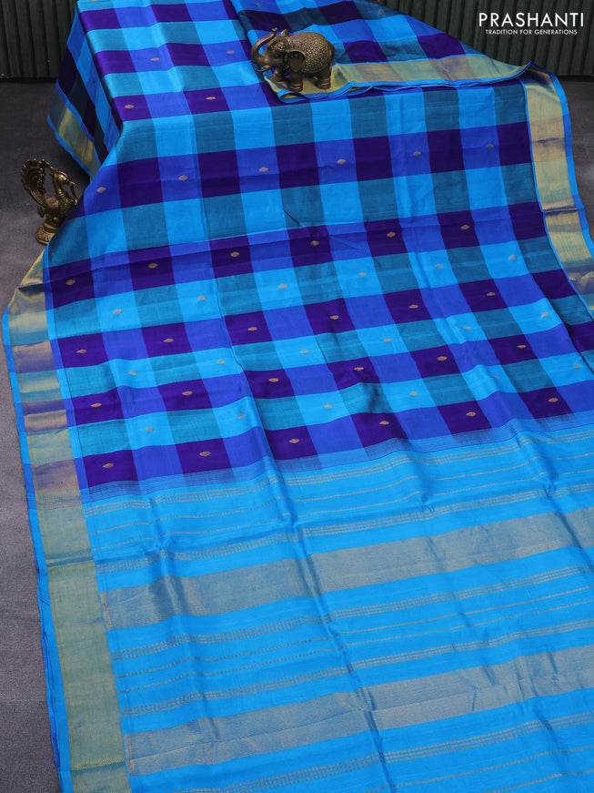 Silk cotton saree blue and cs blue with allover paalum pazhamum checks & zari buttas and zari woven border