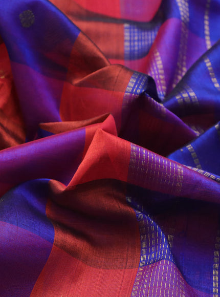 Silk cotton saree red and dark blue with allover paalum pazhamum checks & zari buttas and zari woven border