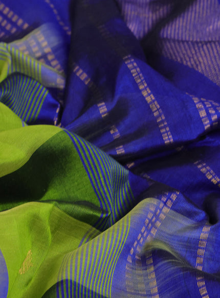 Silk cotton saree light green and blue with allover paalum pazhamum checks & zari buttas and zari woven border