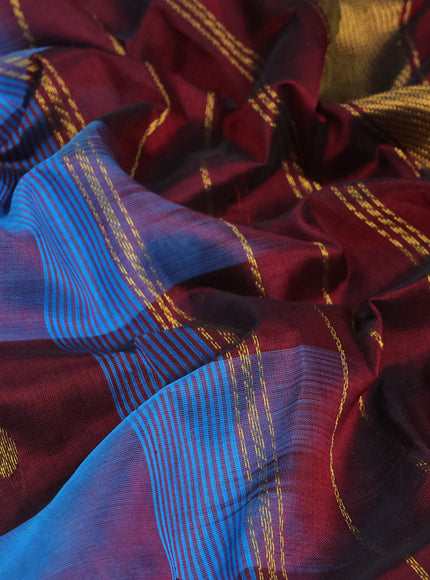 Silk cotton saree cs blue and maroon with allover paalum pazhamum checks & zari buttas and zari woven border