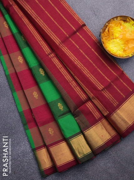 Silk cotton saree multi colour and maroon with allover paalum pazhamum checks & zari buttas and zari woven border