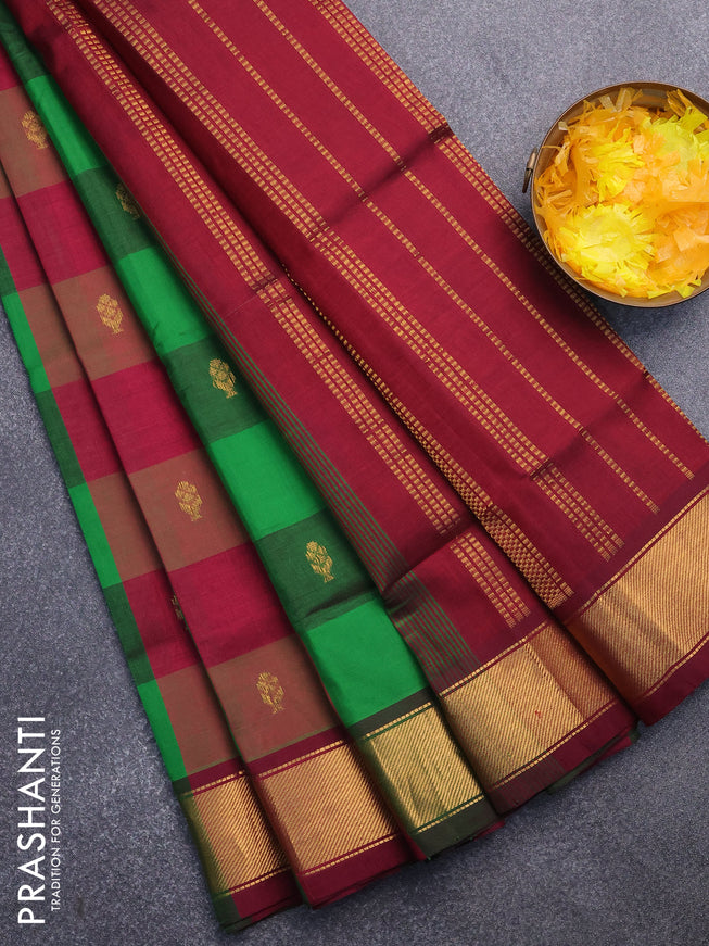 Silk cotton saree multi colour and maroon with allover paalum pazhamum checks & zari buttas and zari woven border