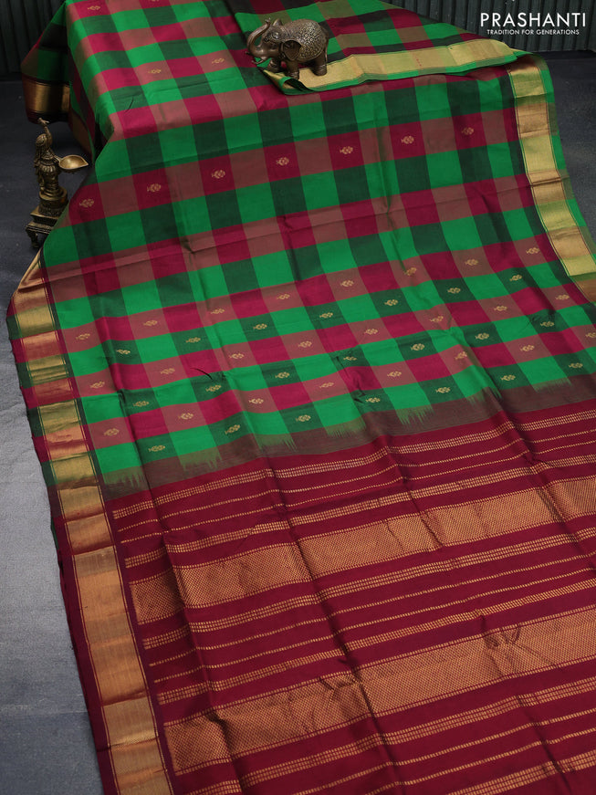 Silk cotton saree multi colour and maroon with allover paalum pazhamum checks & zari buttas and zari woven border