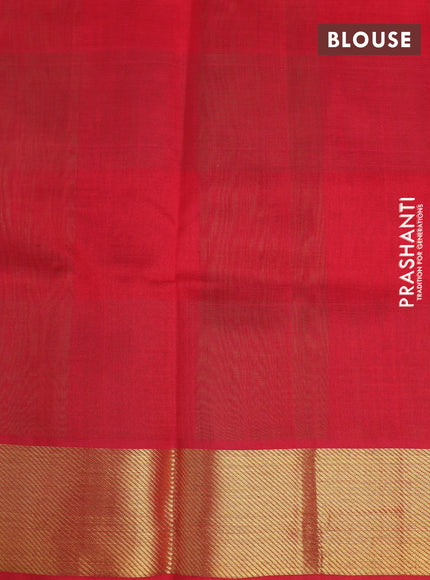 Silk cotton saree light green and red with allover paalum pazhamum checks & zari buttas and zari woven border