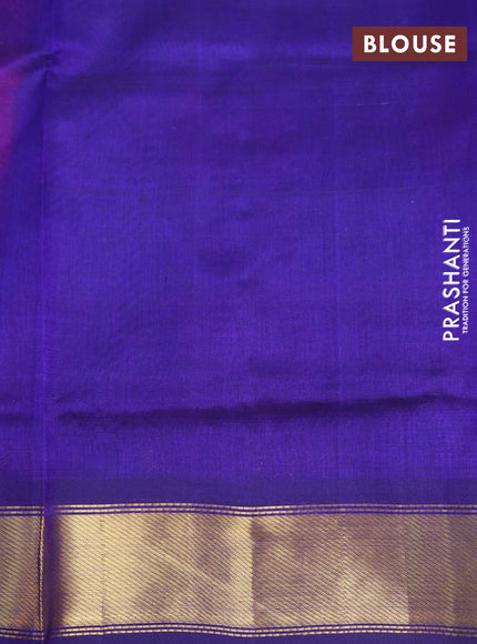 Silk cotton saree pink and blue with allover paalum pazhamum checks & zari buttas and zari woven border