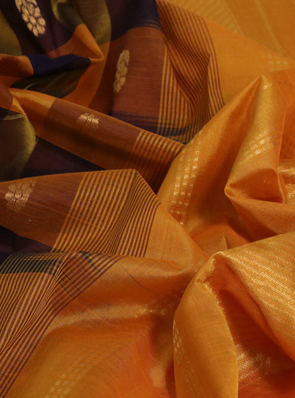 Silk cotton saree multi colour and mustard yellow with allover paalum pazhamum checks & zari buttas and zari woven border