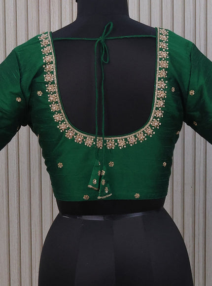 Raw silk readymade blouse green with allover zardosi work and back knot