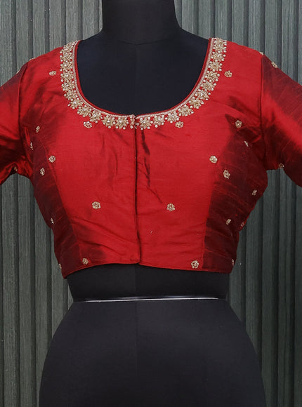 Raw silk readymade blouse maroon with allover zardosi work and back knot