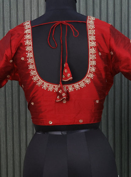 Raw silk readymade blouse maroon with allover zardosi work and back knot