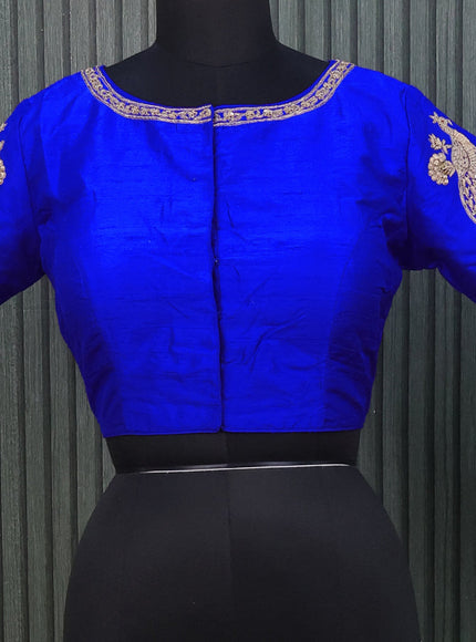 Raw silk readymade blouse royal blue with allover zardosi work