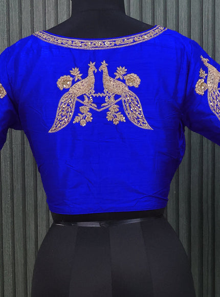 Raw silk readymade blouse royal blue with allover zardosi work