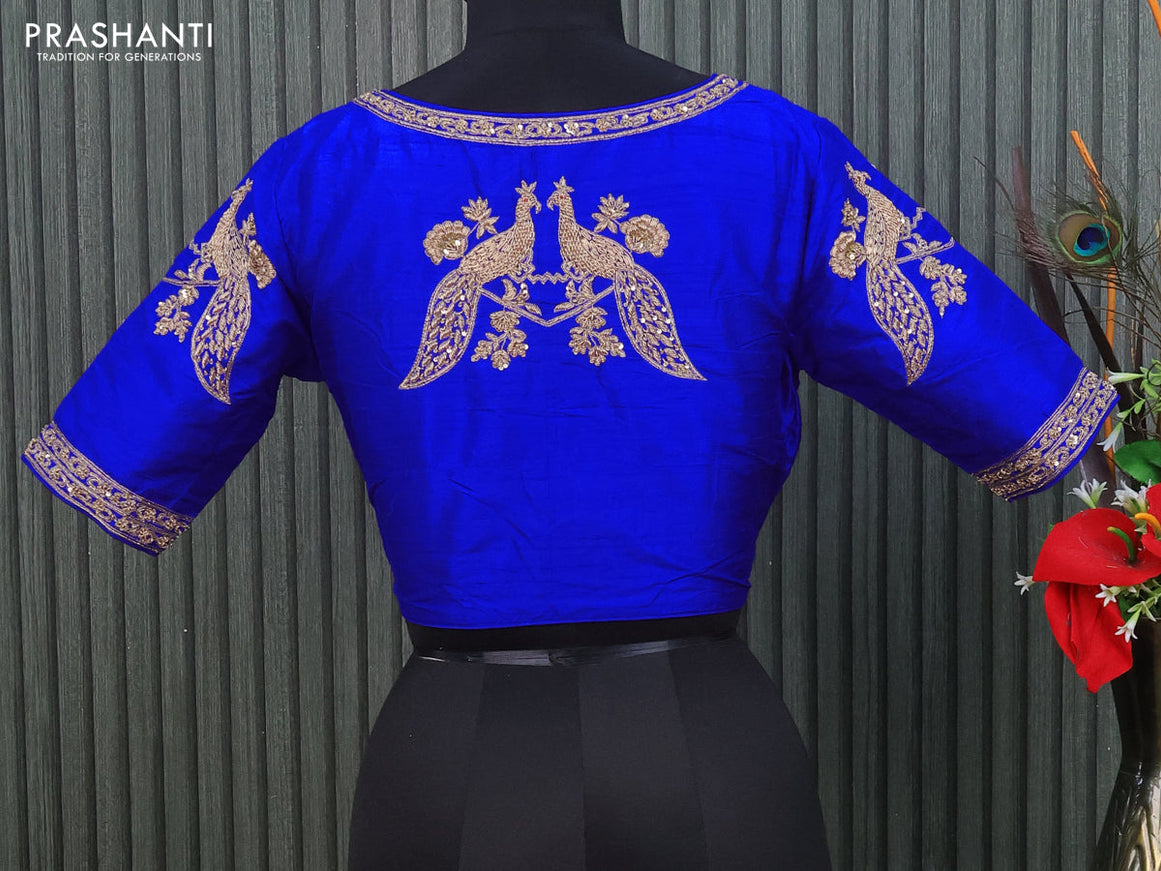 Raw silk readymade blouse royal blue with allover zardosi work