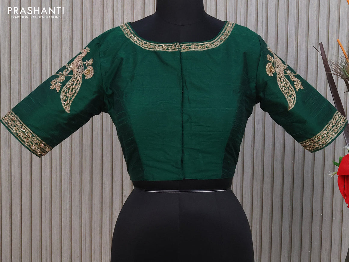 Raw silk readymade blouse green with allover zardosi work