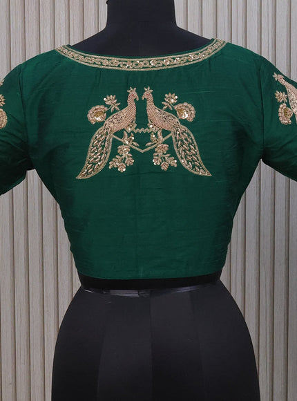 Raw silk readymade blouse green with allover zardosi work