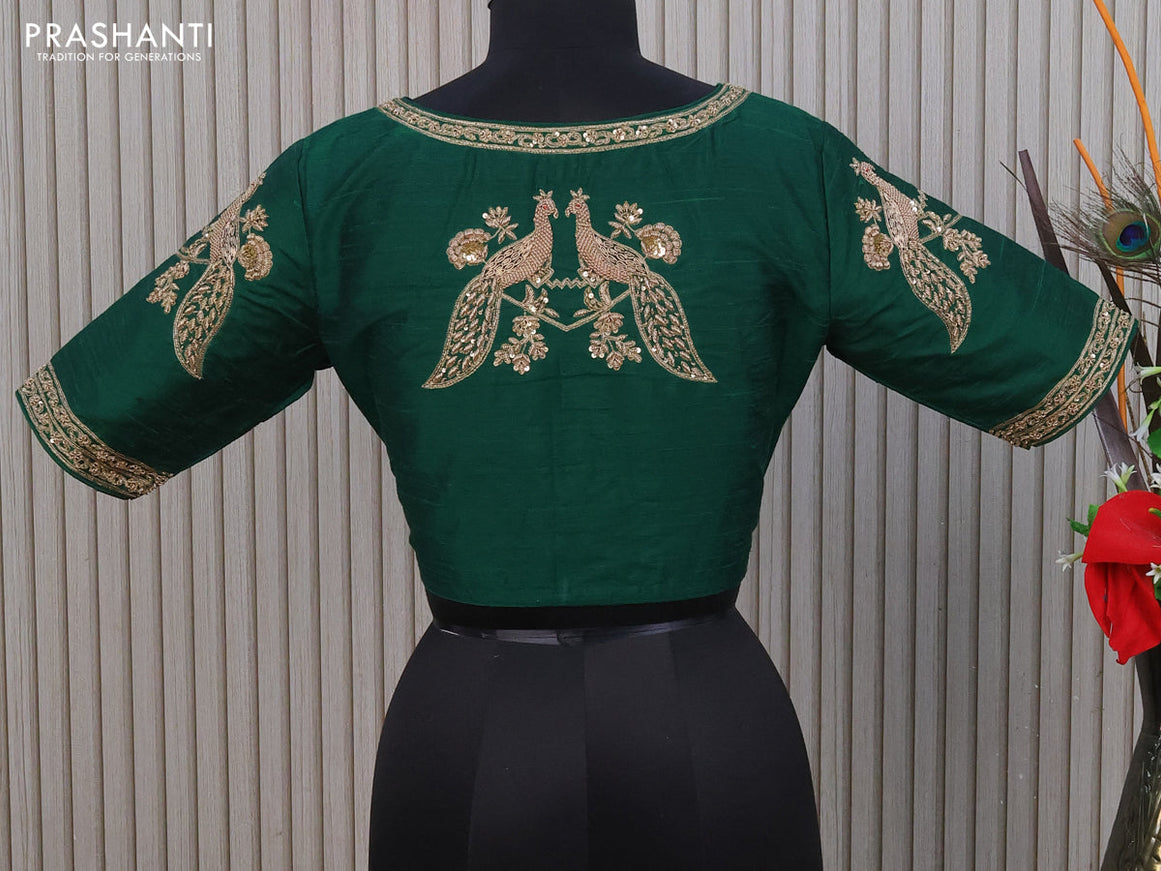 Raw silk readymade blouse green with allover zardosi work