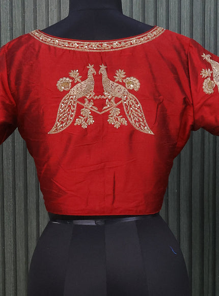 Raw silk readymade blouse maroon with allover zardosi work