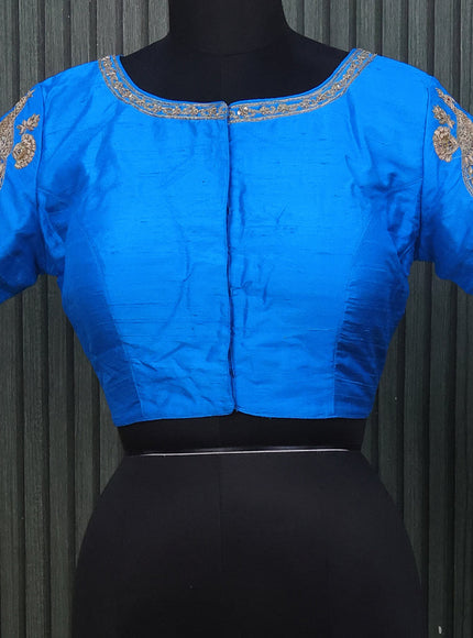 Raw silk readymade blouse cs blue with allover zardosi work