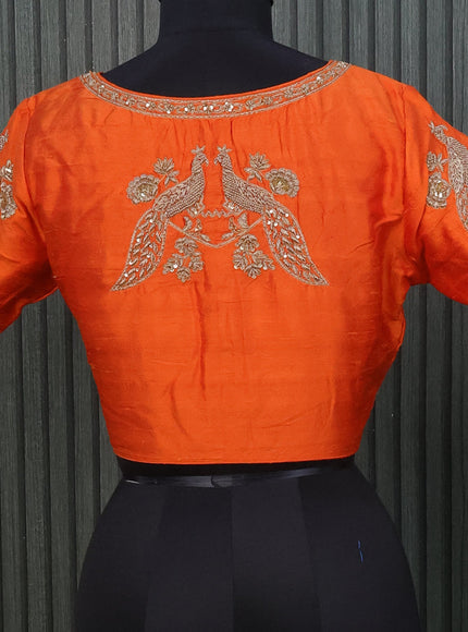 Raw silk readymade blouse orange with allover zardosi work