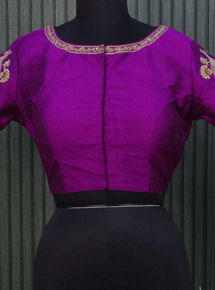 Raw silk readymade blouse purple with allover zardosi work