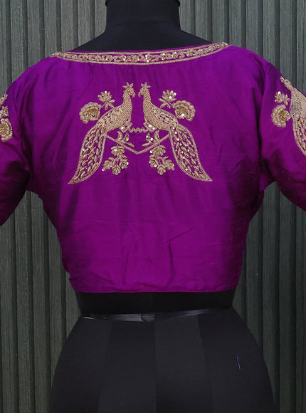 Raw silk readymade blouse purple with allover zardosi work