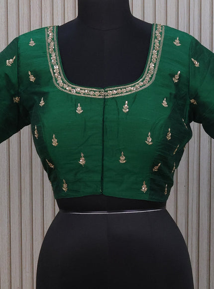 Raw silk readymade blouse green with allover zardosi work and back knot