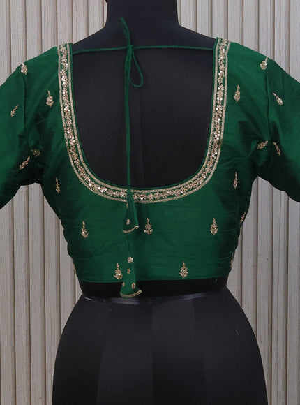 Raw silk readymade blouse green with allover zardosi work and back knot