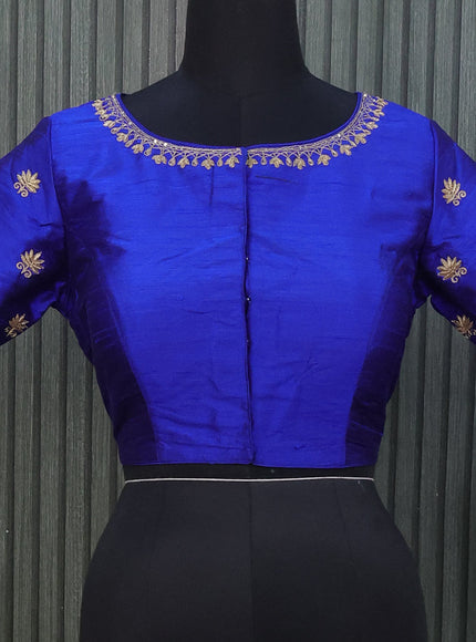 Raw silk readymade blouse royal blue with allover zardosi work