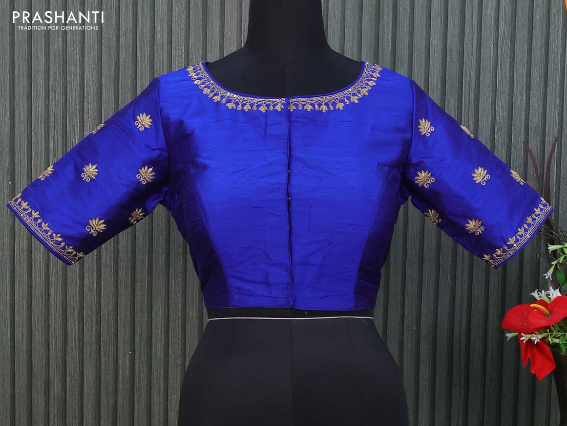 Raw silk readymade blouse royal blue with allover zardosi work