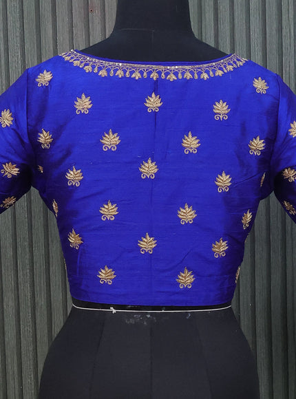 Raw silk readymade blouse royal blue with allover zardosi work