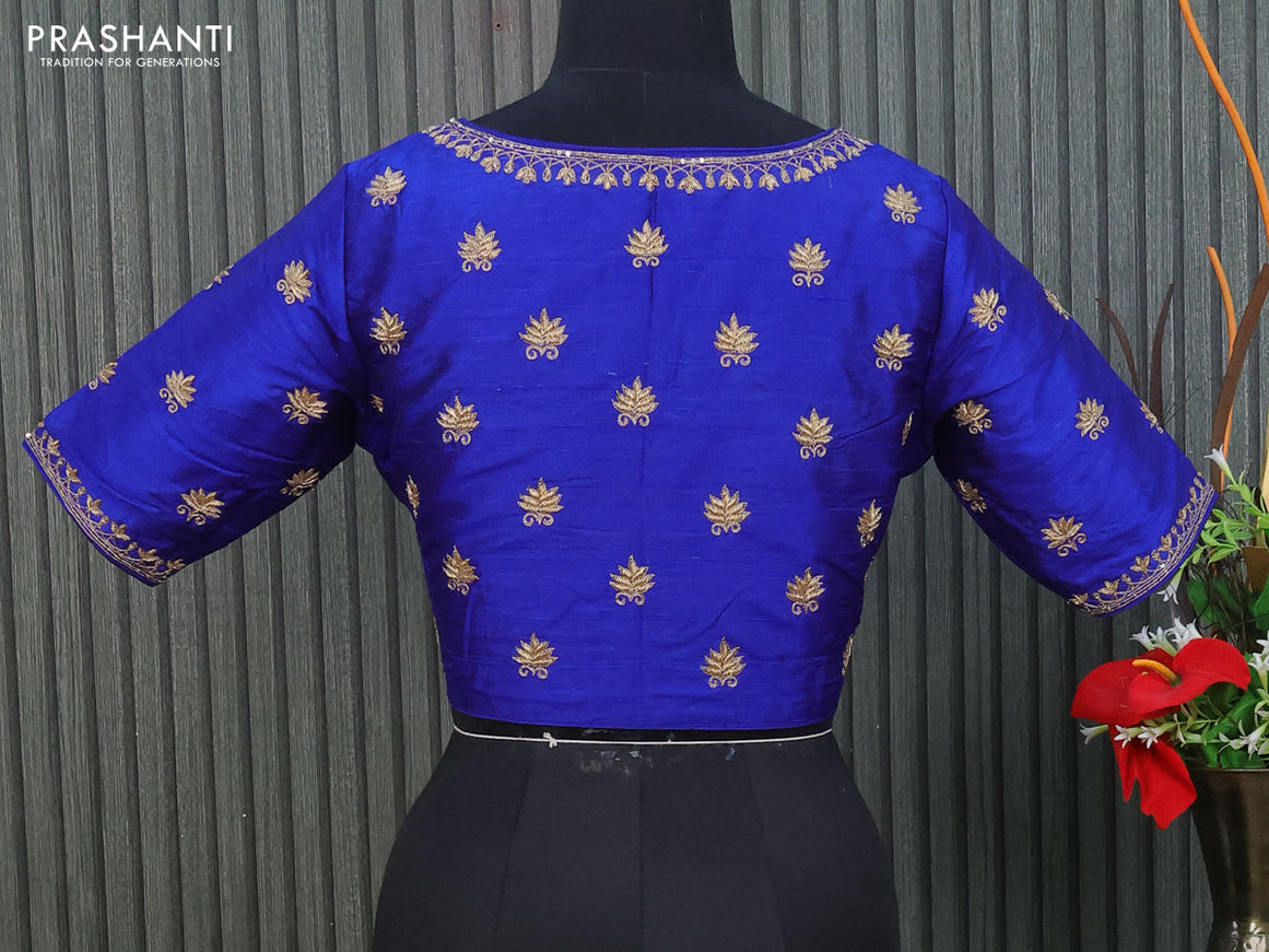 Raw silk readymade blouse royal blue with allover zardosi work