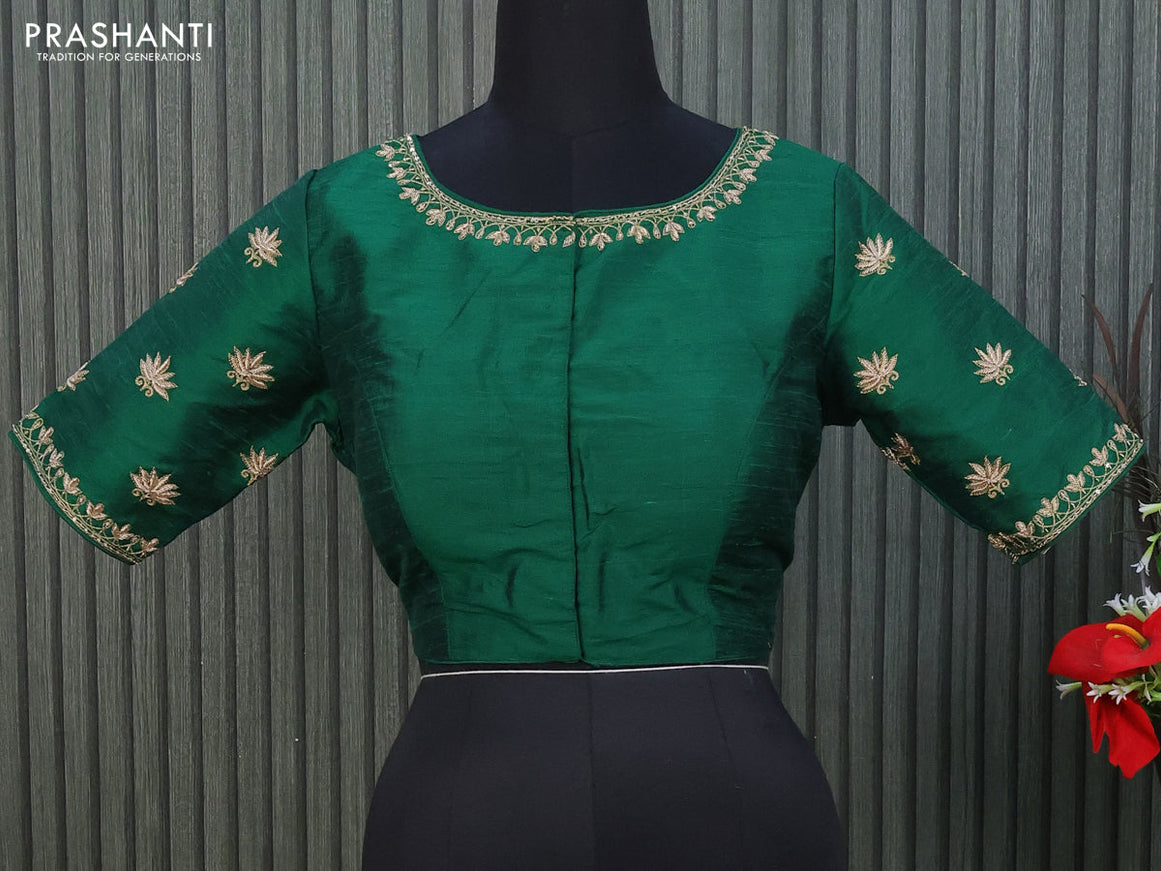 Raw silk readymade blouse green with allover zardosi work