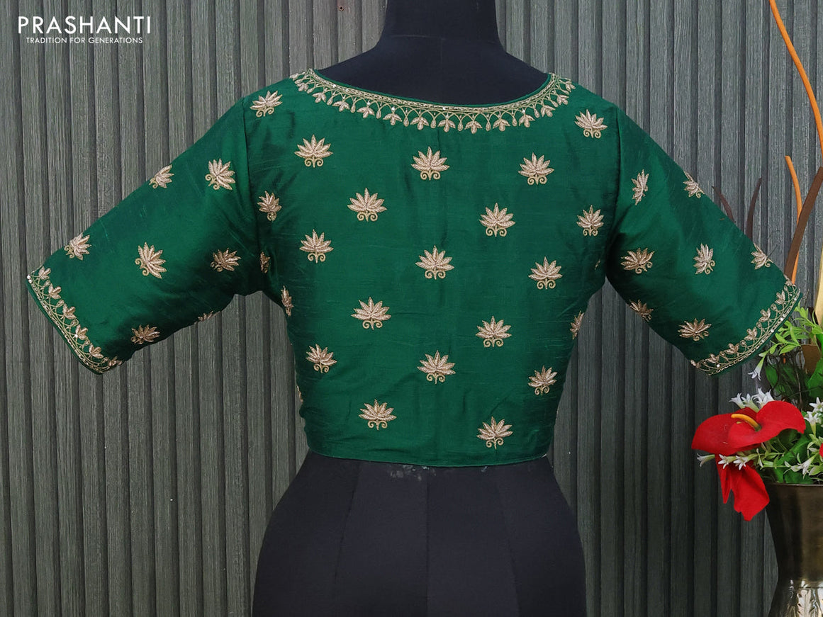 Raw silk readymade blouse green with allover zardosi work