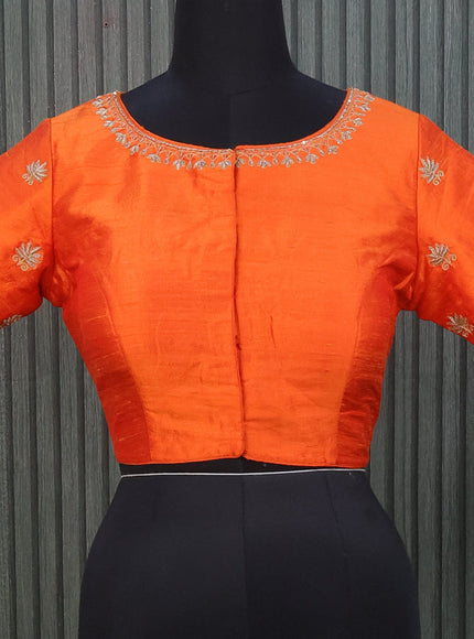 Raw silk readymade blouse orange with allover zardosi work