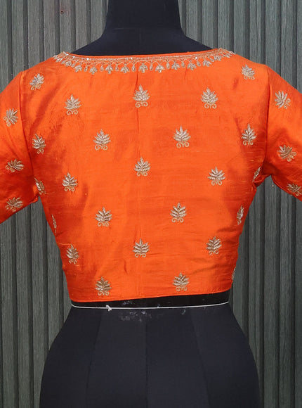 Raw silk readymade blouse orange with allover zardosi work