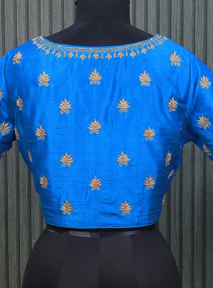 Raw silk readymade blouse cs blue with allover zardosi work