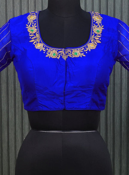 Silk readymade blouse royal blue with allover zardosi work