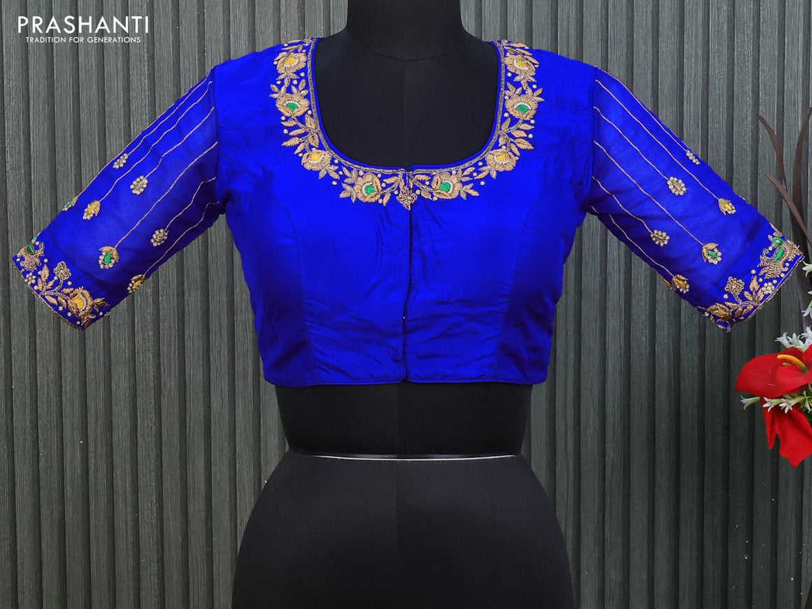 Silk readymade blouse royal blue with allover zardosi work