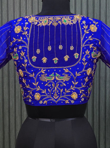 Silk readymade blouse royal blue with allover zardosi work