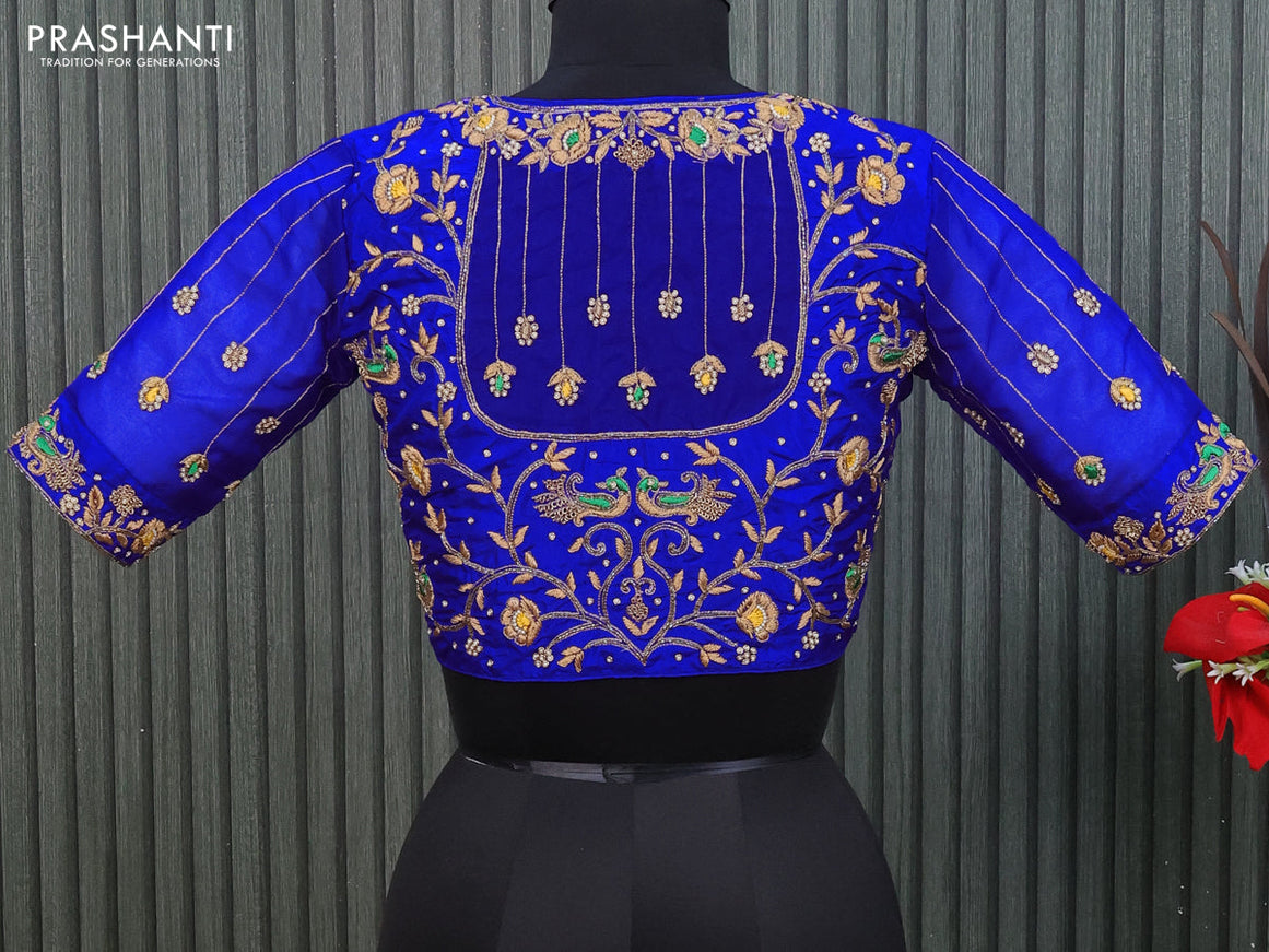 Silk readymade blouse royal blue with allover zardosi work