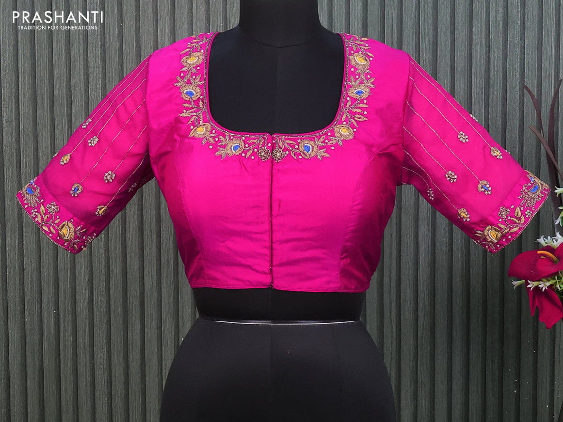 Silk readymade blouse dual shade of pink with allover zardosi work