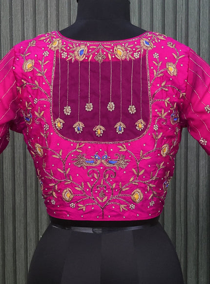 Silk readymade blouse dual shade of pink with allover zardosi work