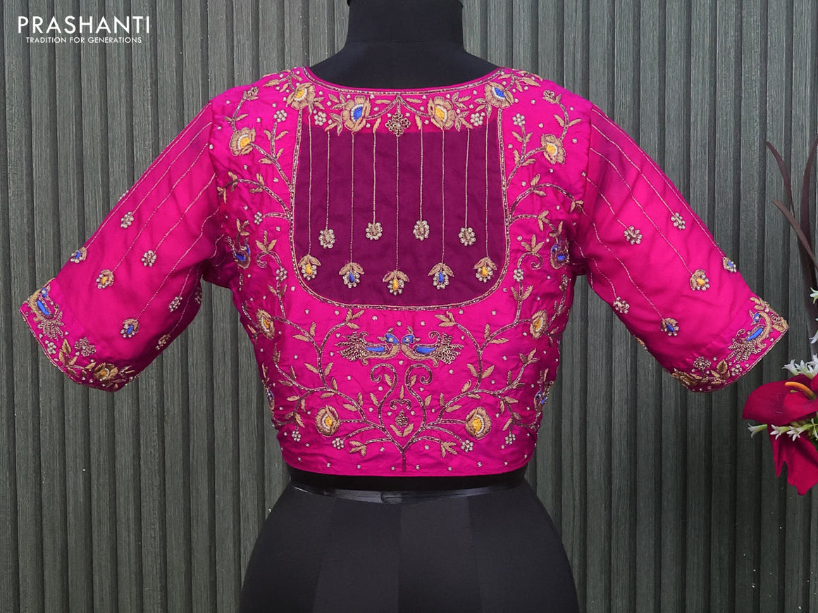 Silk readymade blouse dual shade of pink with allover zardosi work