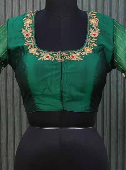 Silk readymade blouse green with allover zardosi work