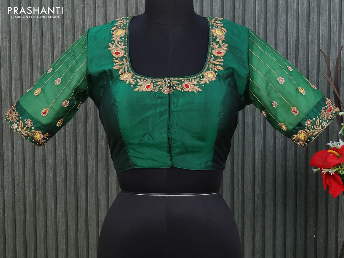 Silk readymade blouse green with allover zardosi work