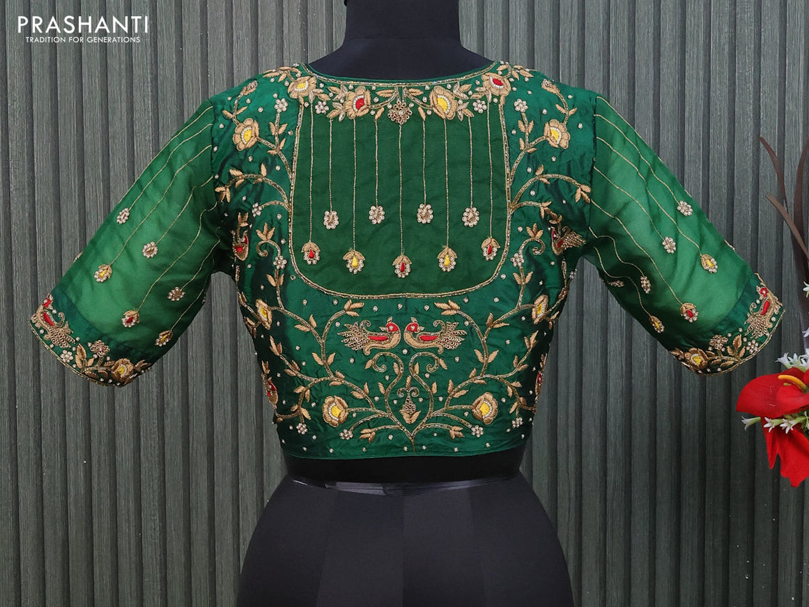 Silk readymade blouse green with allover zardosi work