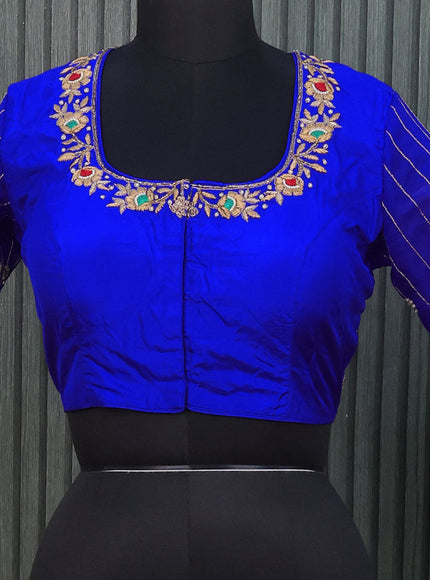 Silk readymade blouse royal blue with allover zardosi work